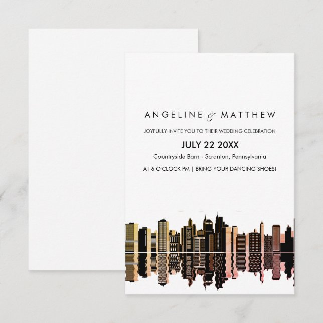 Boston Ma Skyline Cityscape Wedding Invitation (Front/Back)
