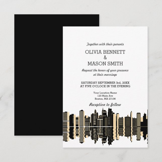 Boston Ma Skyline Cityscape Wedding Invitation (Front/Back)