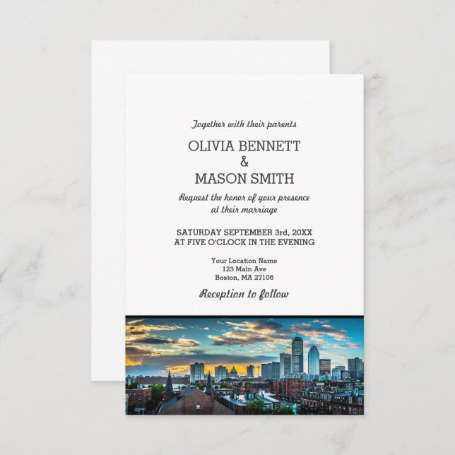 Boston Ma Skyline Cityscape Wedding Invitation (Front/Back)