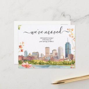 Boston MA Skyline New Address Moving Announcement Postcard
