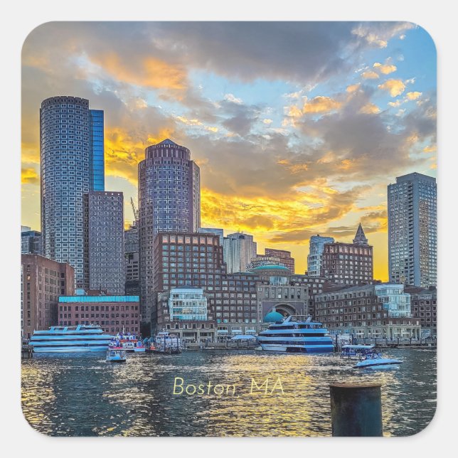 Boston, MA skyline,  Square Sticker (Front)