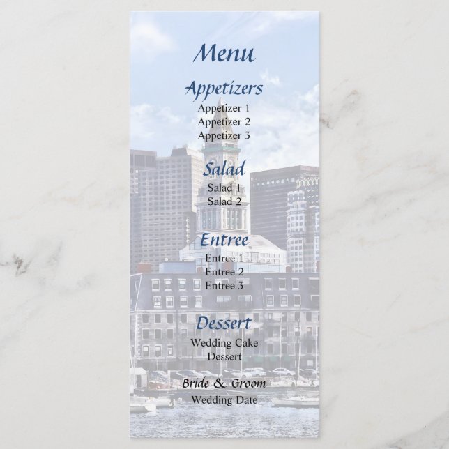 Boston MA Skyline With Custom House Tower Menu (Front)