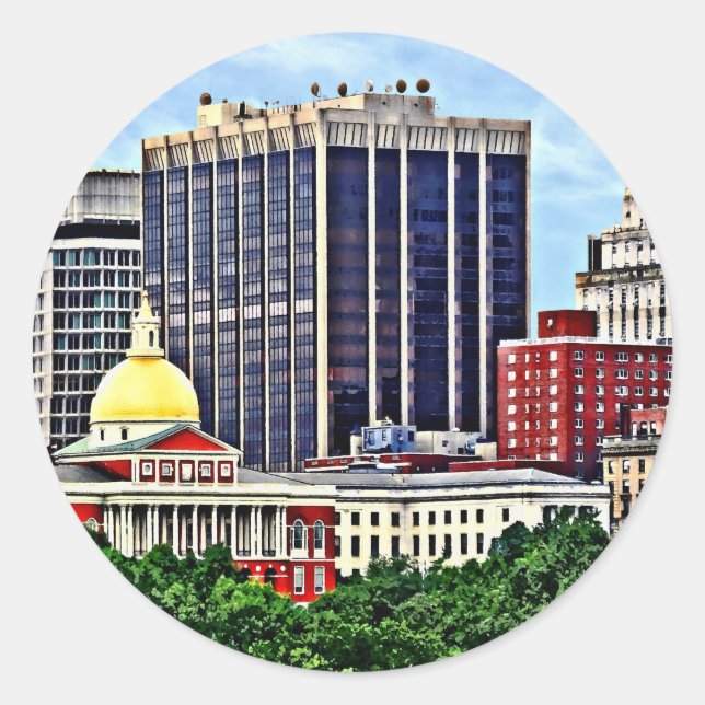 Boston MA - Skyline with Massachusetts State House Classic Round Sticker (Front)