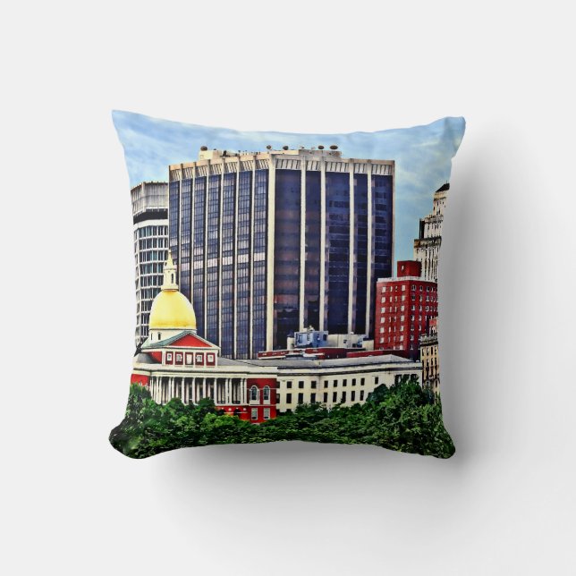 Boston MA - Skyline with Massachusetts State House Cushion (Front)