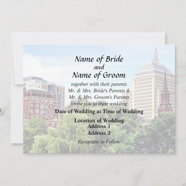 Boston MA - View From Boston Public Garden Invitation (Front)