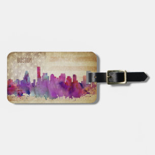 Boston, MA   Watercolor City Skyline Luggage Tag