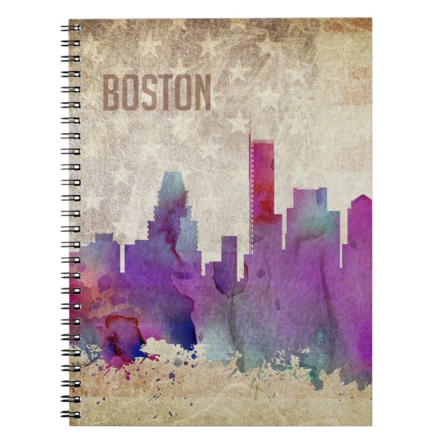 Boston, MA | Watercolor City Skyline Notebook (Front)