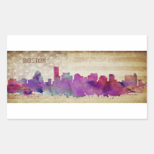 Boston, MA Watercolor City Skyline Rectangular Sticker