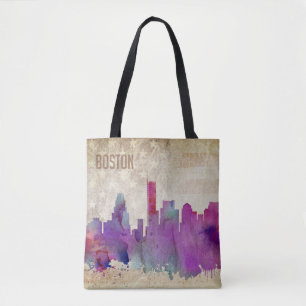 Boston, MA   Watercolor City Skyline Tote Bag