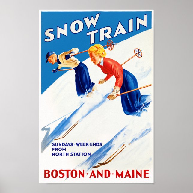 Boston Maine Vintage Travel Poster Restored (Front)