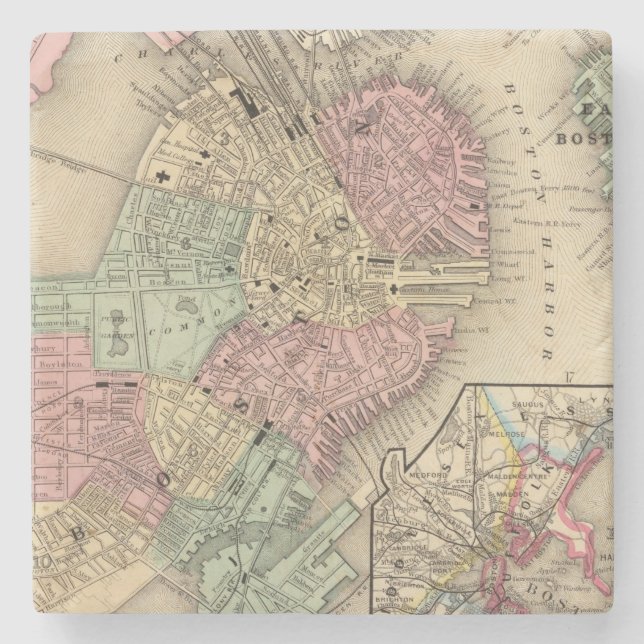 Boston Map by Mitchell Stone Coaster (Front)