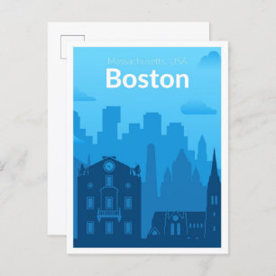 Boston Massachuset USA Vintage Travel Illustration Postcard