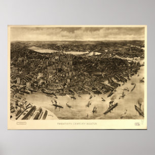 Boston Massachusetts 1905 Antique Panoramic Map Poster