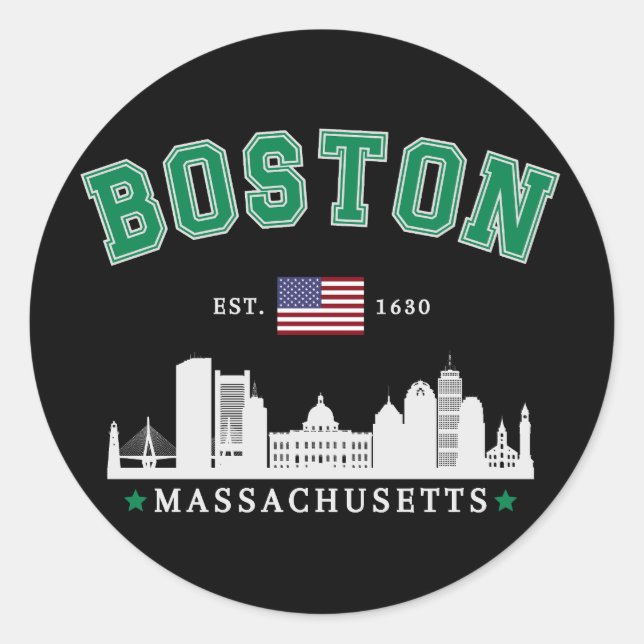 Boston Massachusetts. 1,630 Vintage Classic Round Sticker (Front)