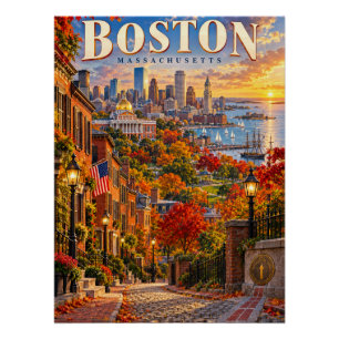 Boston Massachusetts Autumn Travel Poster