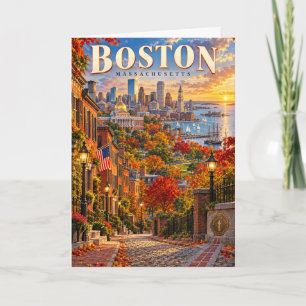 Boston Massachusetts Autumn Travel Poster Card