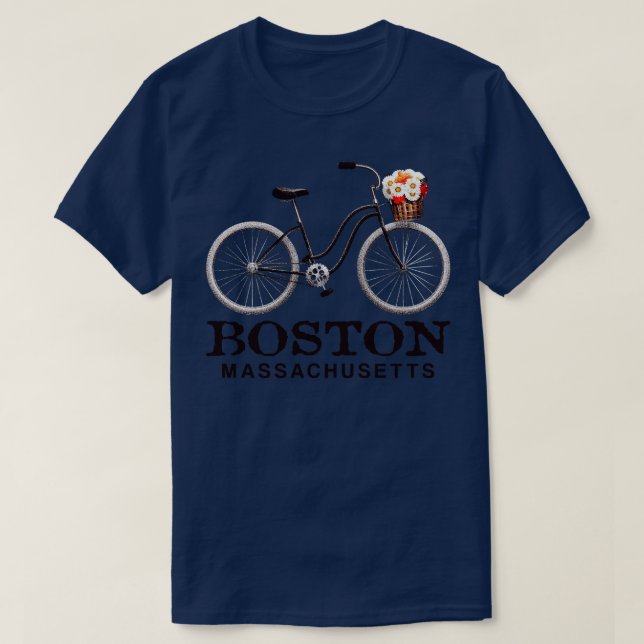 Boston Massachusetts Bike Flowers Basket Summer Tr T-Shirt (Design Front)