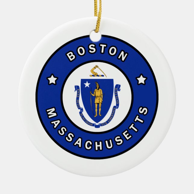 Boston Massachusetts Ceramic Tree Decoration (Front)