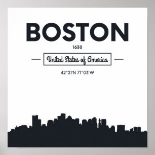 Boston, Massachusetts City Coordinates Poster