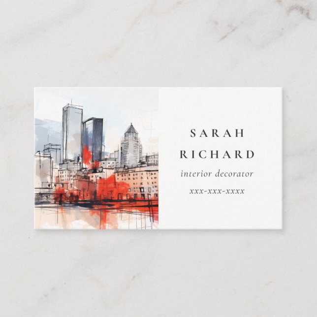 Boston Massachusetts City Scape Watercolor Travel Business Card (Front)