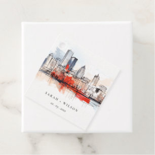 Boston Massachusetts City Scape Watercolor Wedding Favour Tags