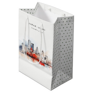 Boston Massachusetts City Scape Watercolor Wedding Medium Gift Bag