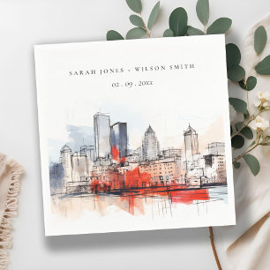 Boston Massachusetts City Scape Watercolor Wedding Napkin