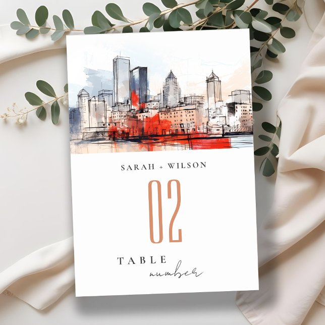 Boston Massachusetts City Scape Watercolor Wedding Table Number (Creator Uploaded)