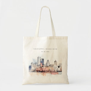 Boston Massachusetts City Scape Watercolor Wedding Tote Bag