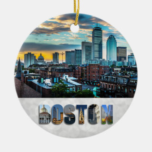 Boston Massachusetts City Skyline Christmas Ceramic Tree Decoration