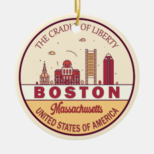 Boston Massachusetts City Skyline Emblem Ceramic Tree Decoration