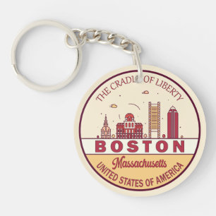 Boston Massachusetts City Skyline Emblem Key Ring