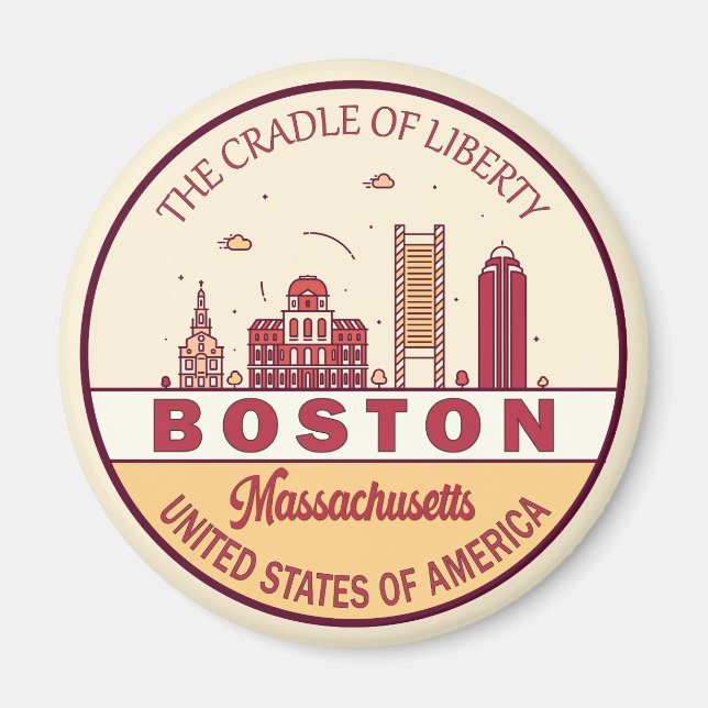 Boston Massachusetts City Skyline Emblem Magnet (Front)