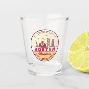 Boston Massachusetts City Skyline Emblem Shot Glass