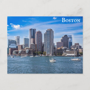 Boston Massachusetts City Skyline Harbour Travel Postcard