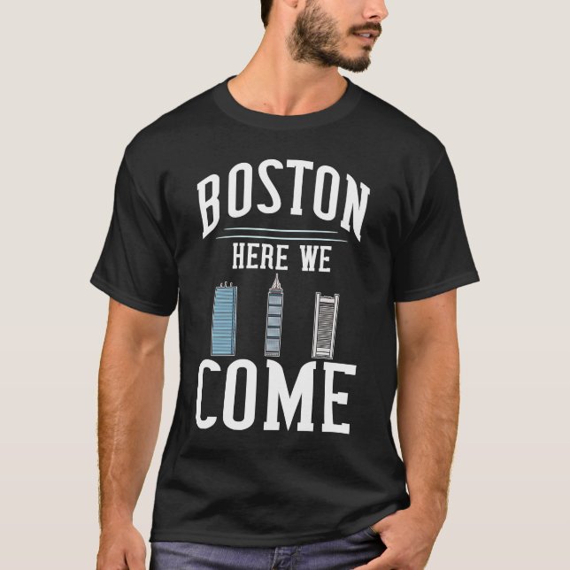 Boston Massachusetts City Skyline Map Travel T-Shirt (Front)