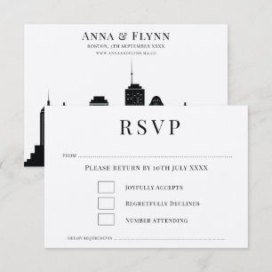 Boston Massachusetts City Skyline Wedding RSVP Inv Invitation