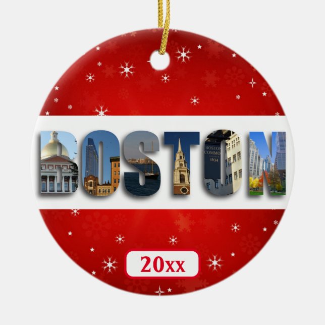Boston Massachusetts City Travel Photos Christmas Ceramic Tree Decoration (Front)