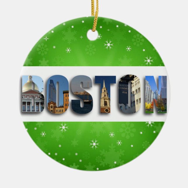 Boston Massachusetts City Travel Photos Christmas Ceramic Tree Decoration (Front)