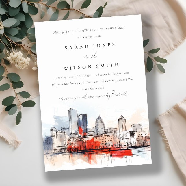 Boston Massachusetts Cityscape Wedding Anniversary Invitation (Creator Uploaded)