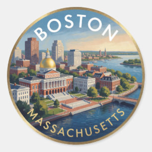 Boston Massachusetts Golden Dome Travel Art Classic Round Sticker