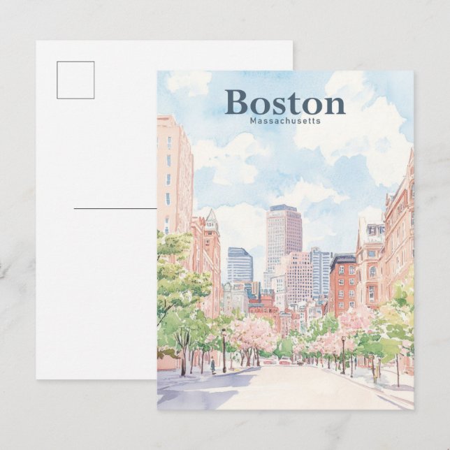Boston Massachusetts Gouache Illustration Travel Postcard (Front/Back)