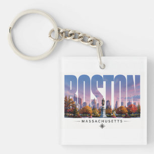 Boston Massachusetts Harbour Skyline Travel Scene Key Ring