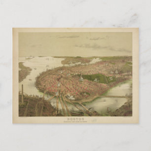 Boston Massachusetts in 1877 North Birds Eye View Postcard