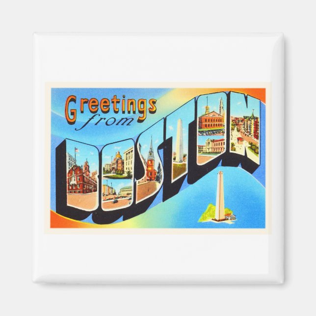 Boston Massachusetts MA Vintage Travel Souvenir Magnet (Front)