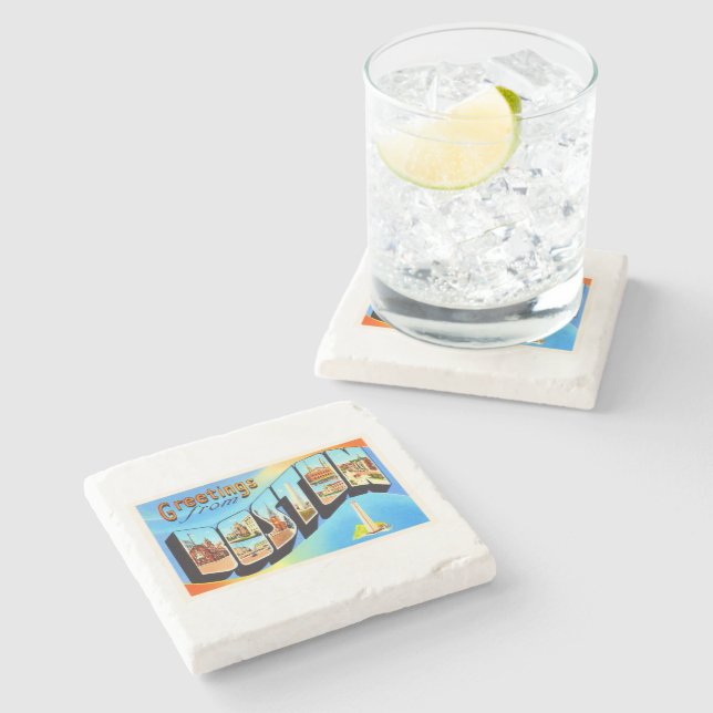 Boston Massachusetts MA Vintage Travel Souvenir Stone Coaster (Side)
