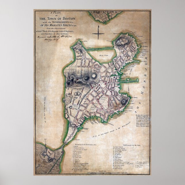 Boston Massachusetts Map 1775 by Thomas Hyde Page Poster (Front)