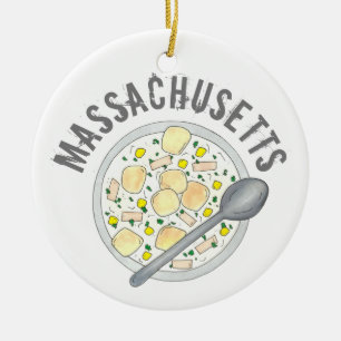 Boston Massachusetts New England Clam Chowder Ceramic Tree Decoration