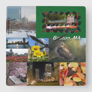 Boston, Massachusetts Photo Collage Square Wall Clock