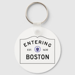 Boston Massachusetts Road Sign Keychain